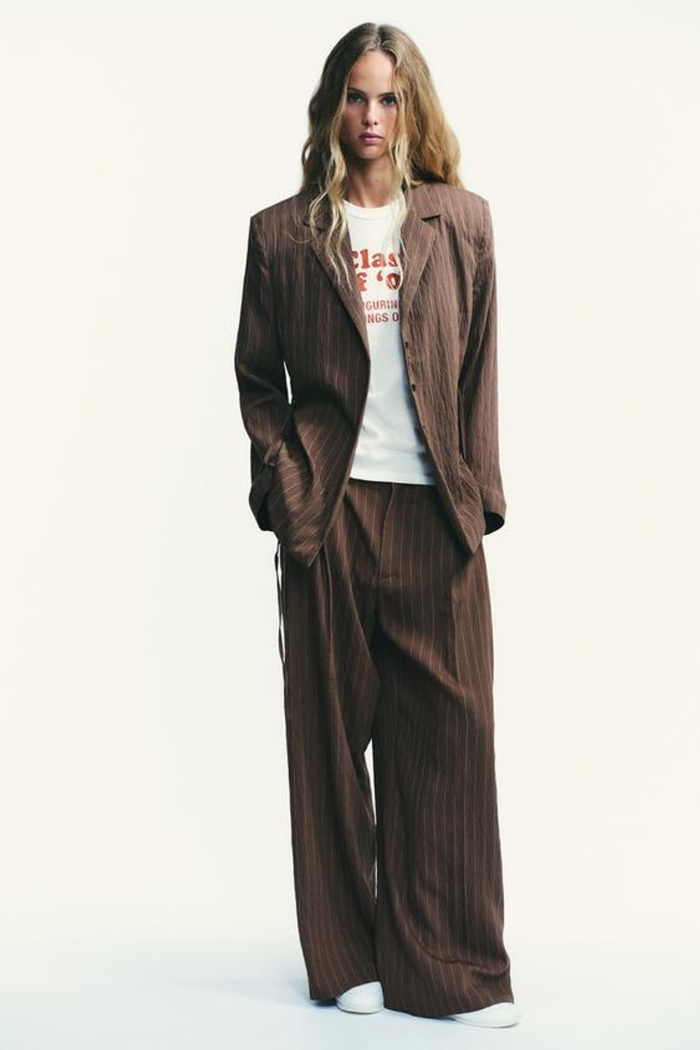 ZARA БРЮКИ С ДВУМЯ СКЛАДКАМИ И КЛАПАНАМИ, КОРИЧНЕВЫЙ/ЭКРЮ