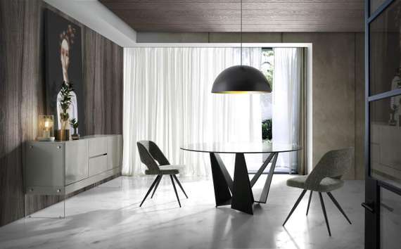 Стеклянный круглый стол c черными ножками CT2061 /1045 Ø150