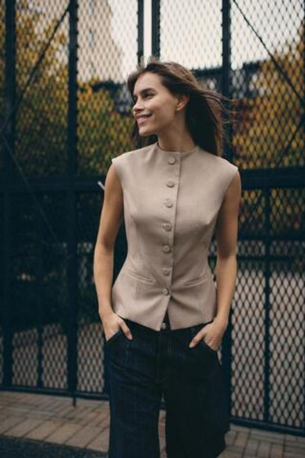 ZARA ТОП В КЛЕТКУ С ПУГОВИЦАМИ, ОТТЕНОК КОРИЧНЕВОГО
