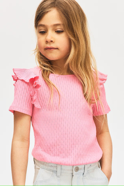 H&M Топ с оборками и принтом, розовый