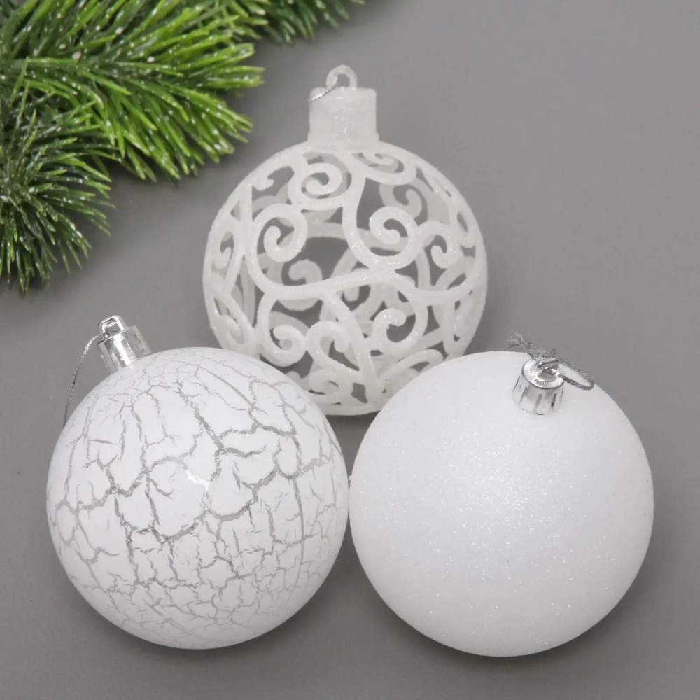 Новогодние шары 8 см (набор 6 шт) «Снежное сияние», Белый