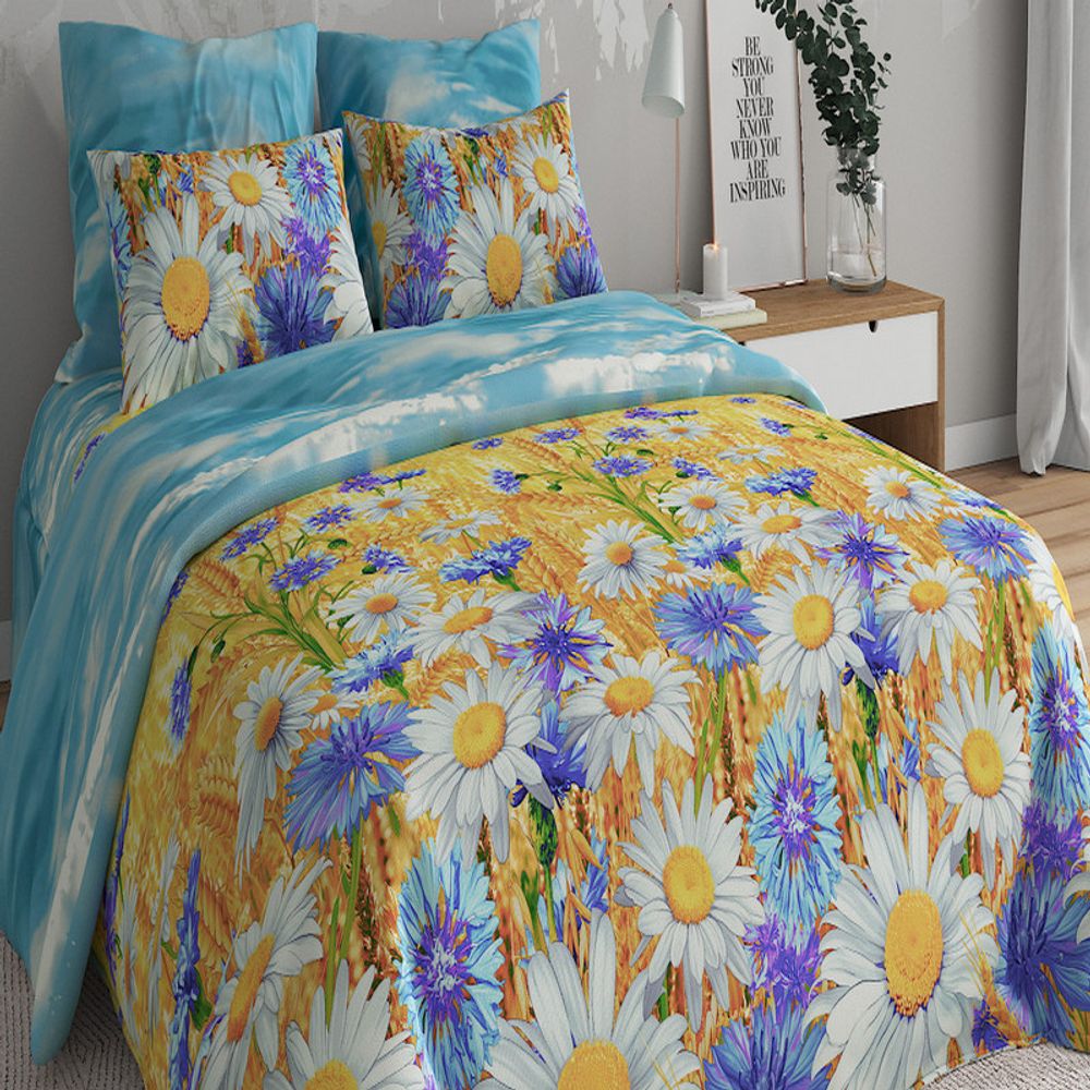 Комплект постельного белья "ВЛ. ВАСИЛЬКОВОЕ ПОЛЕ", бязь Премиум, 100% хлопок, Россия.