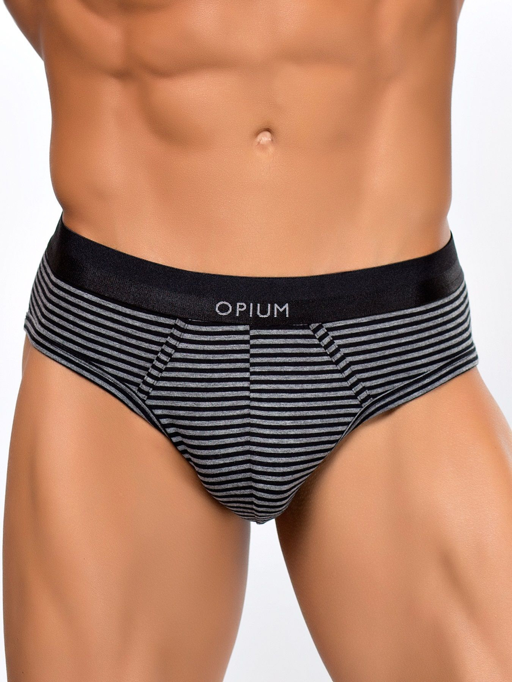 Мужские трусы-слипы в полоску (Размер: L) (Цвет: черный с серым)