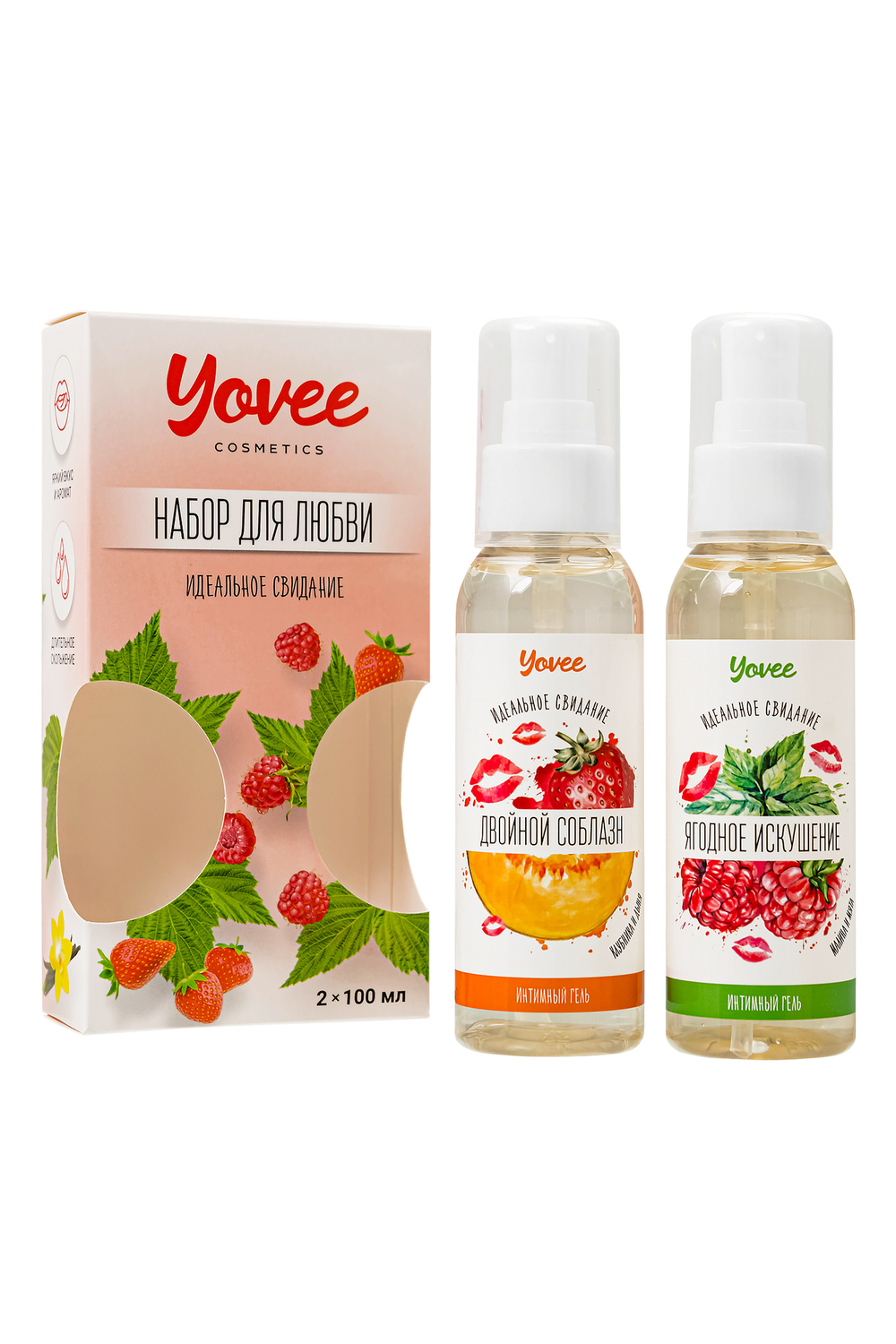 Набор гелей-смазок Yovee для любви (721007+721009), вкусовые (клубника/дыня+малина/мята), 2х100 мл