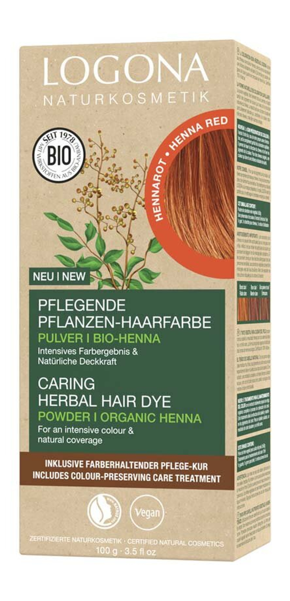 Краска для волос Logona в порошке, красная хна, 100 гр