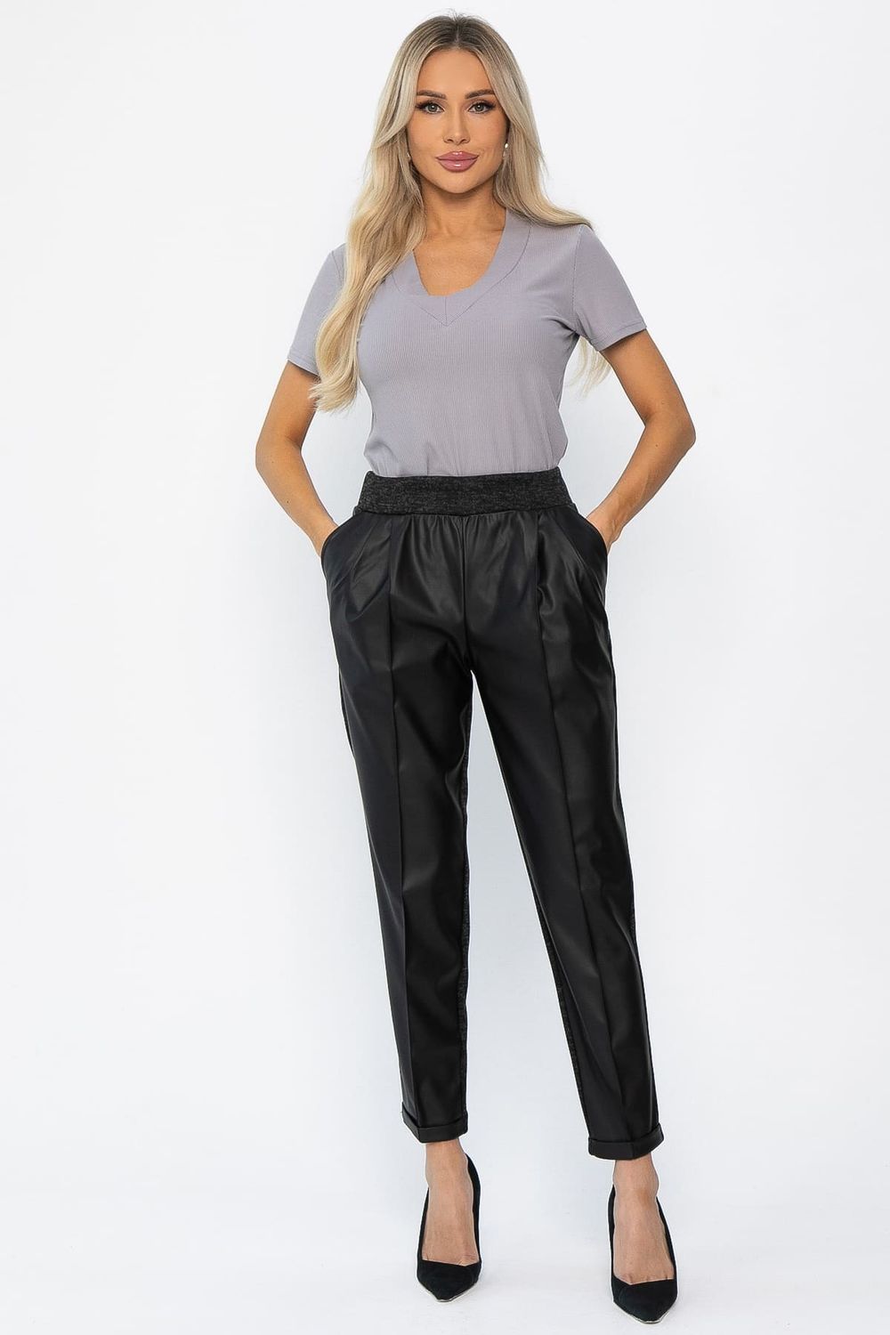 Брюки с кожаной вставкой Дарнель (черные) Б14349-10М LT Collection