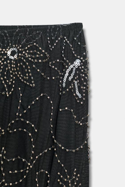 ZARA БРЮКИ С БУСИНАМИ И ПАЙЕТКАМИ, ЧЕРНЫЙ