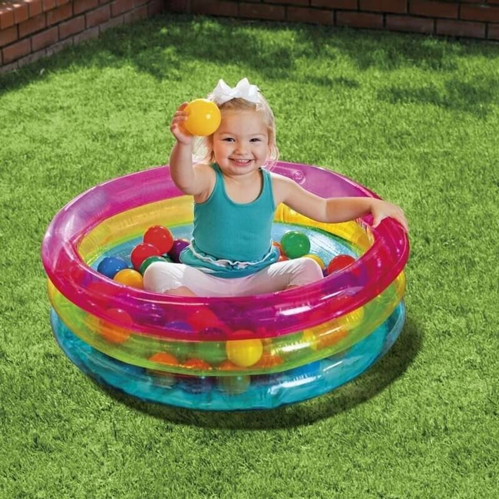 Надувной детский сухой бассейн с шариками Intex 48674 Ring Baby Ball Pit 86х25 см 50 шариков от 1 года