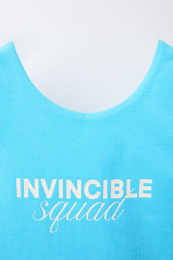 ZARA УКОРОЧЕННЫЙ ТОП С НАДПИСЬЮ, БИРЮЗОВЫЙ