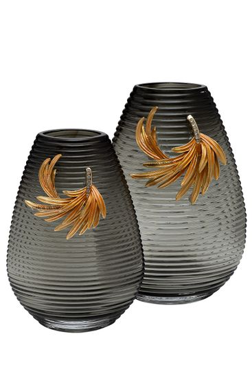 55RV6590L Ваза стеклянная серая с золотой веточкой 21*12*31см