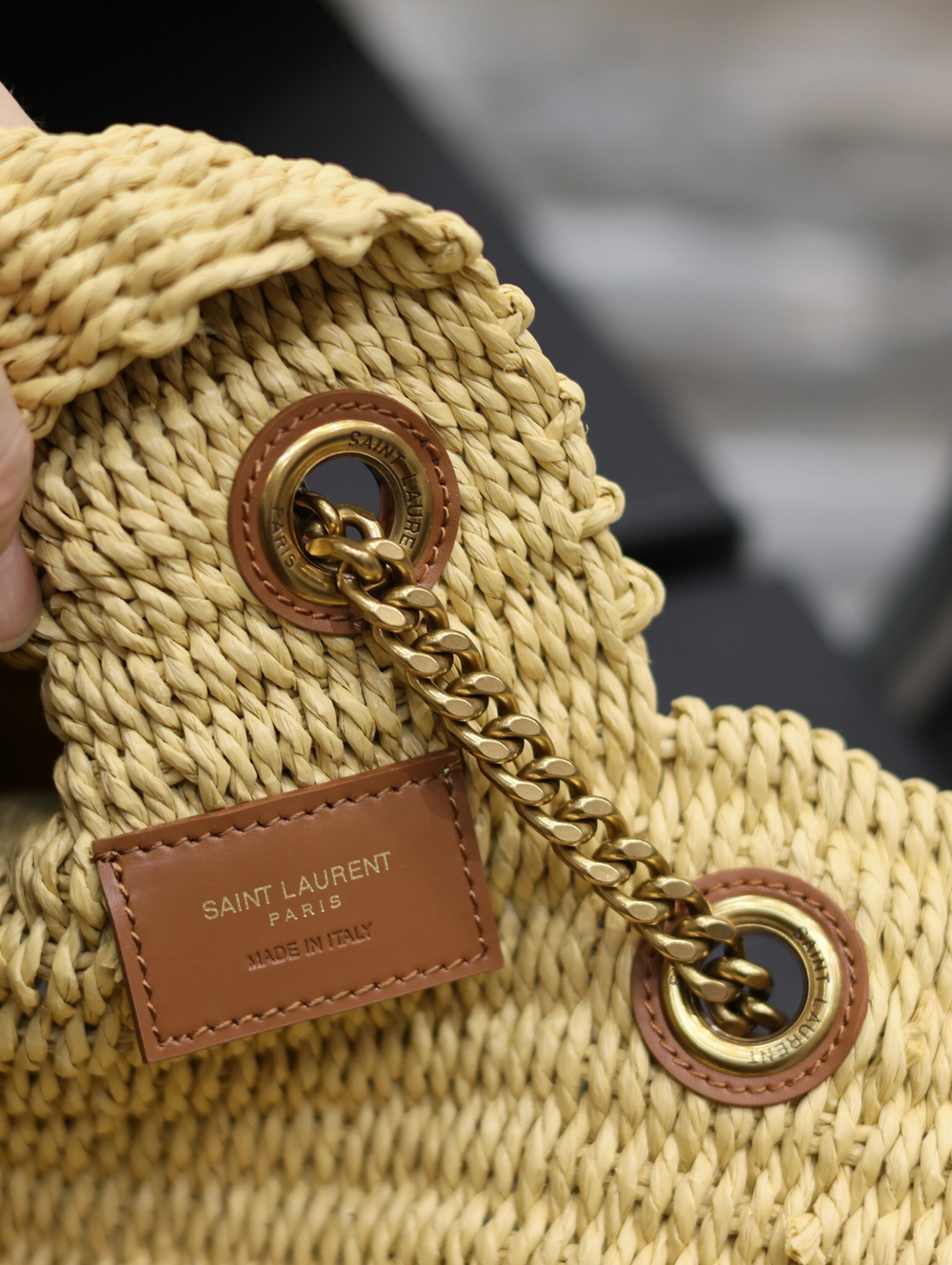 Saint Laurent Kate Medium Supple Chain Bag in Raffia 28 cm