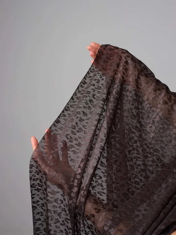 Ткань сетка эластичная, дизайн леопард, глянец, Турция, шоколад