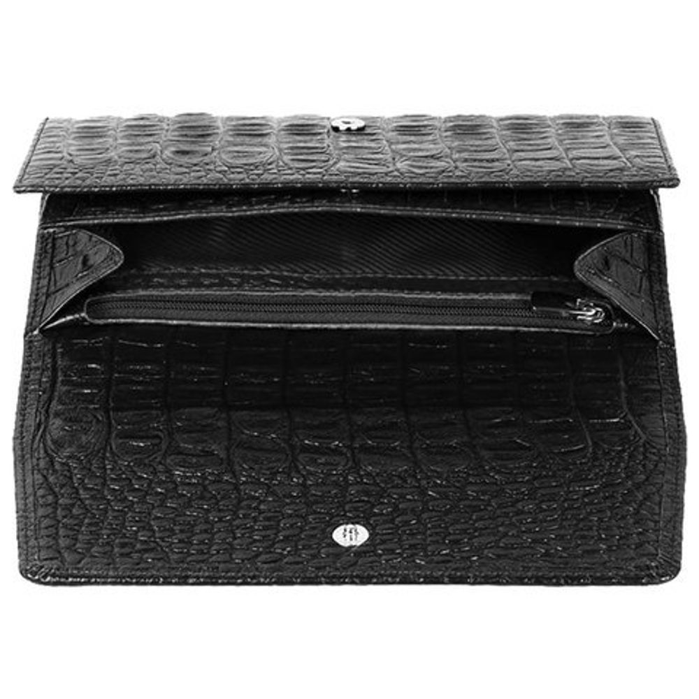 Портмоне женское FABULA, 185х95 мм, натуральная кожа, скрытая кнопка, крокодил, черное, PJ.160.КМ