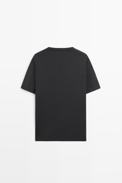 Massimo Dutti Футболка из 100% хлопка с декоративными деталями на плечах, свинцовый