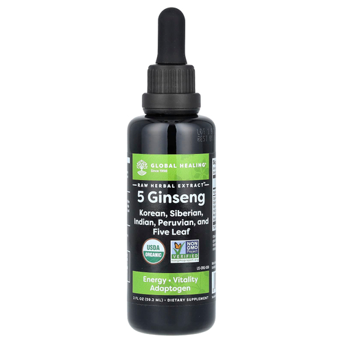 Global Healing, необработанный травяной экстракт, 5 женьшеня, 59,2 мл (2 жидк. унции)