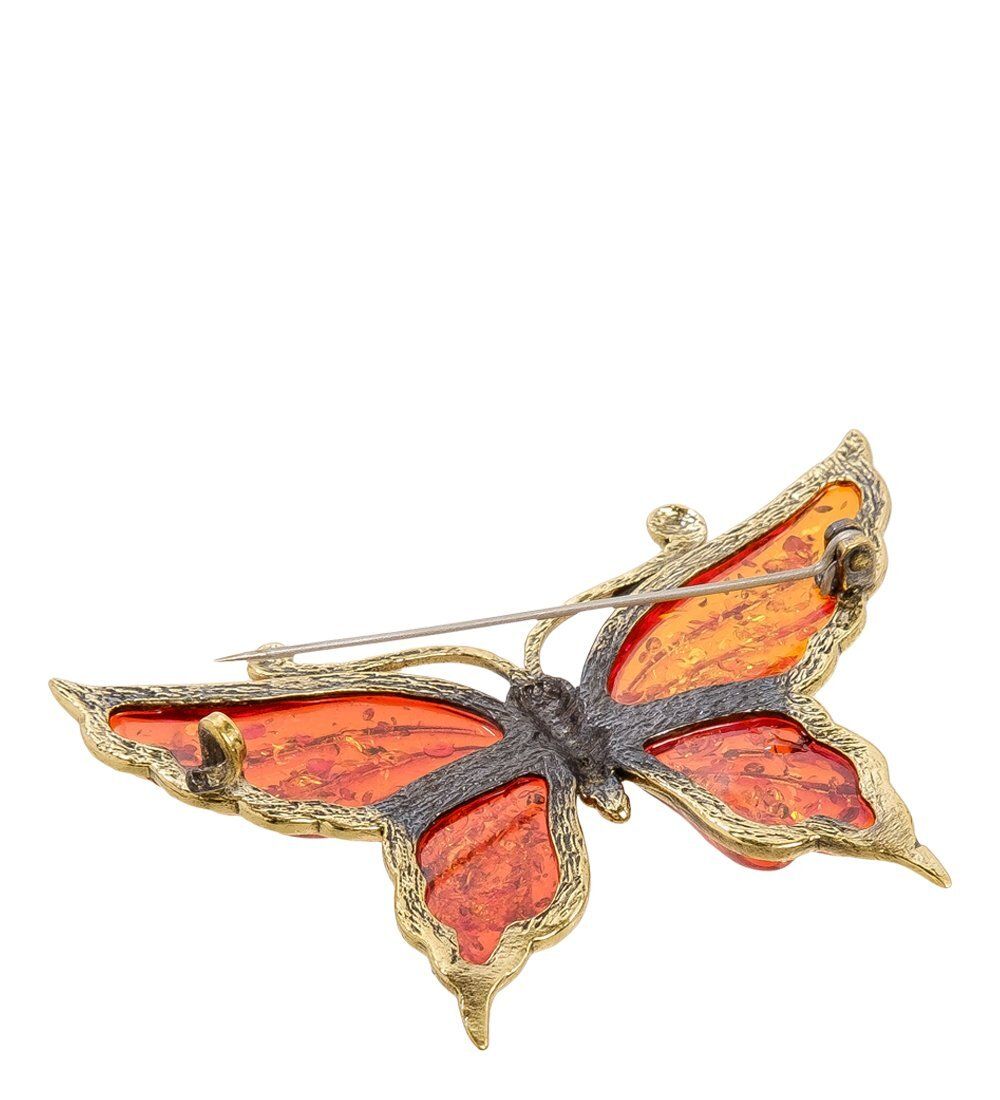 AM-2082 Брошь «Бабочка Нитта» (латунь, янтарь)