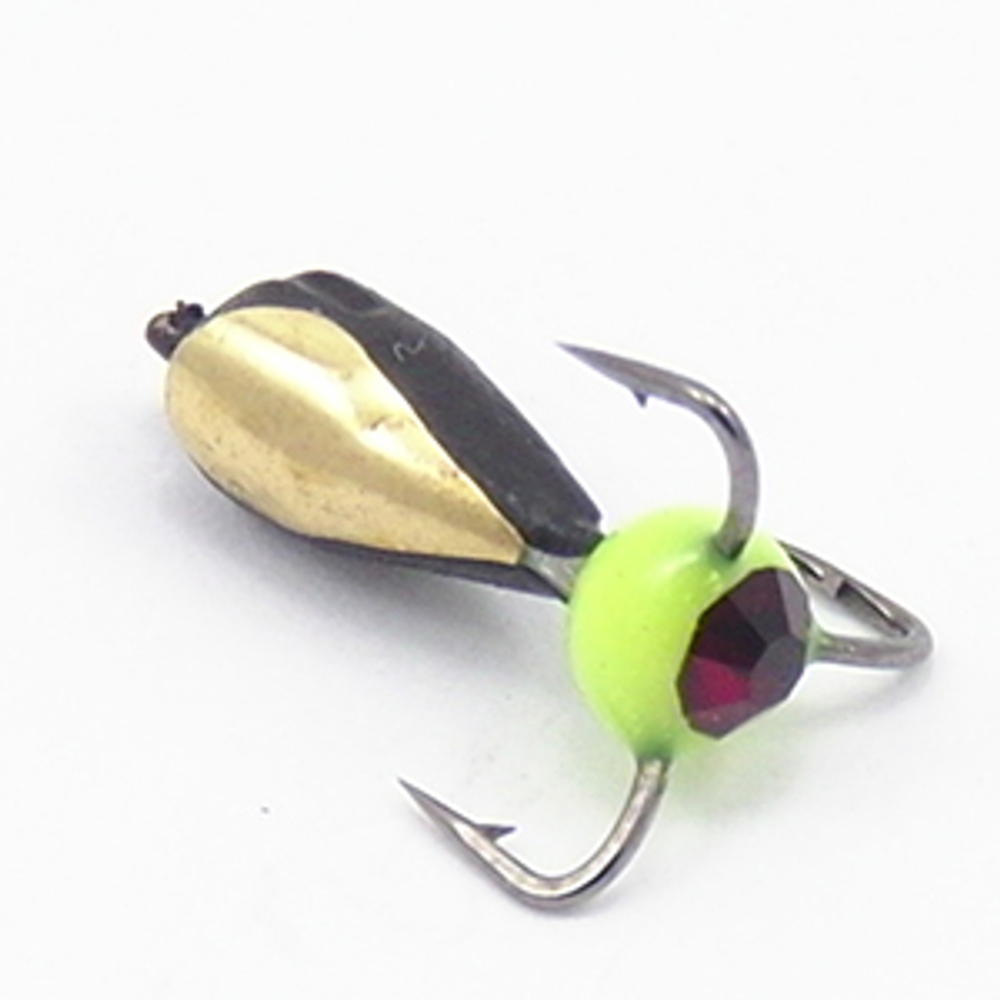 Мормышка Владимирская 58 "Чертик тройник со стразом" с коронкой, 4мм, 1.3гр (15шт/уп)