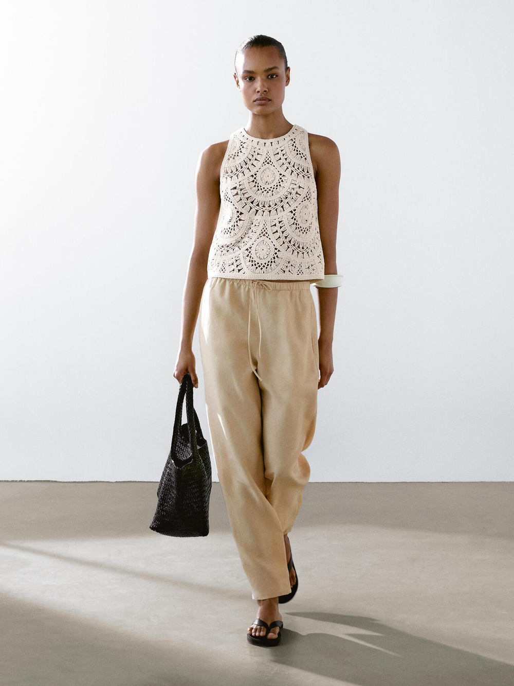 Massimo Dutti Брюки свободного кроя из смесового льна, песочный