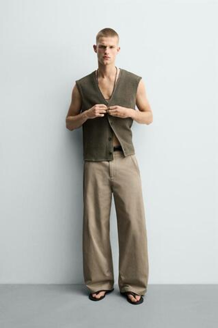 ZARA БРЮКИ RELAXED FIT С РЕГУЛИРУЕМЫМ НИЗОМ, РЫЖЕВАТО-КОРИЧНЕВЫЙ