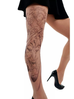 Колготки с принтом в виде гейши и демона (Размер: S-M-L) (Цвет: бежевый)