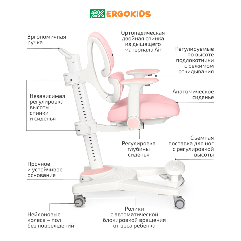 Комплект стол Montreal 2 + кресло Ergokids Space Air розовый
