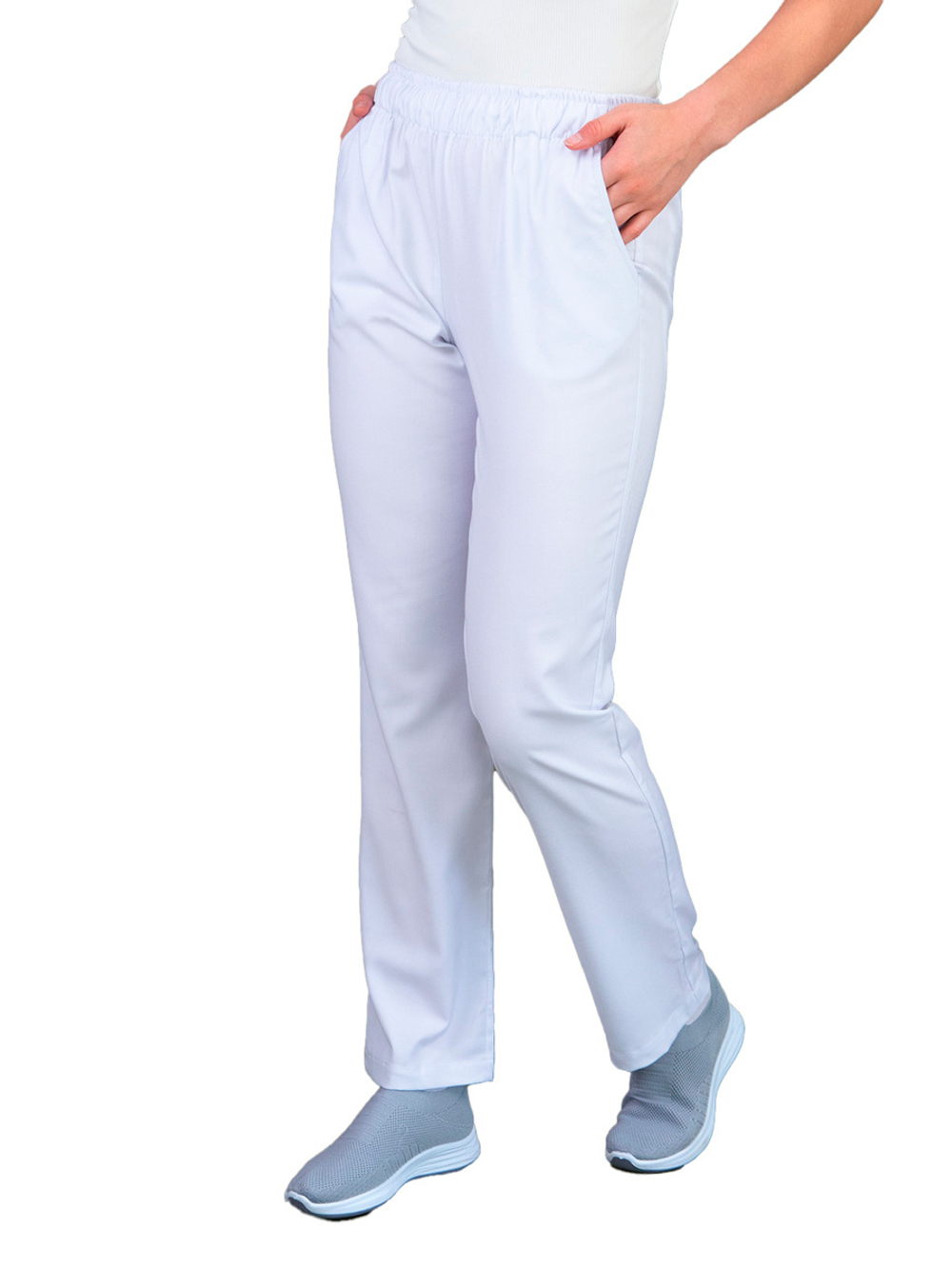 Брюки медицинские женские Тезис TZ317, на резинке со шнурком, белый, 40