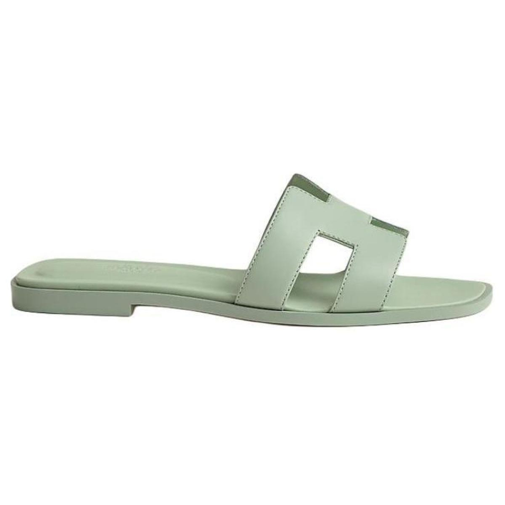 Hermes Oran flat-bottomed open-toed slippers women's green, H202230Z 6A