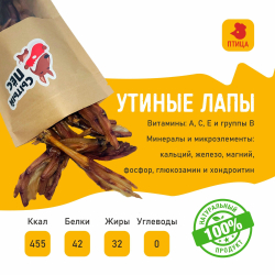 Лакомства для собак Сытый пёс / Утиные лапки / 100 грамм