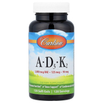 Carlson, витамины A, D3 и K2, 120 капсул