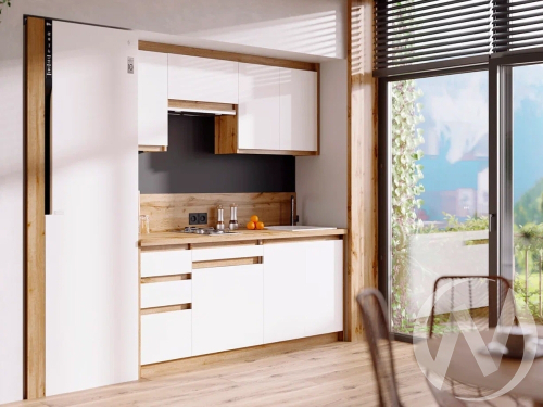 Кухня Ольвия-6 ЛДСП 1;8м (дуб вотан/белый глянец)