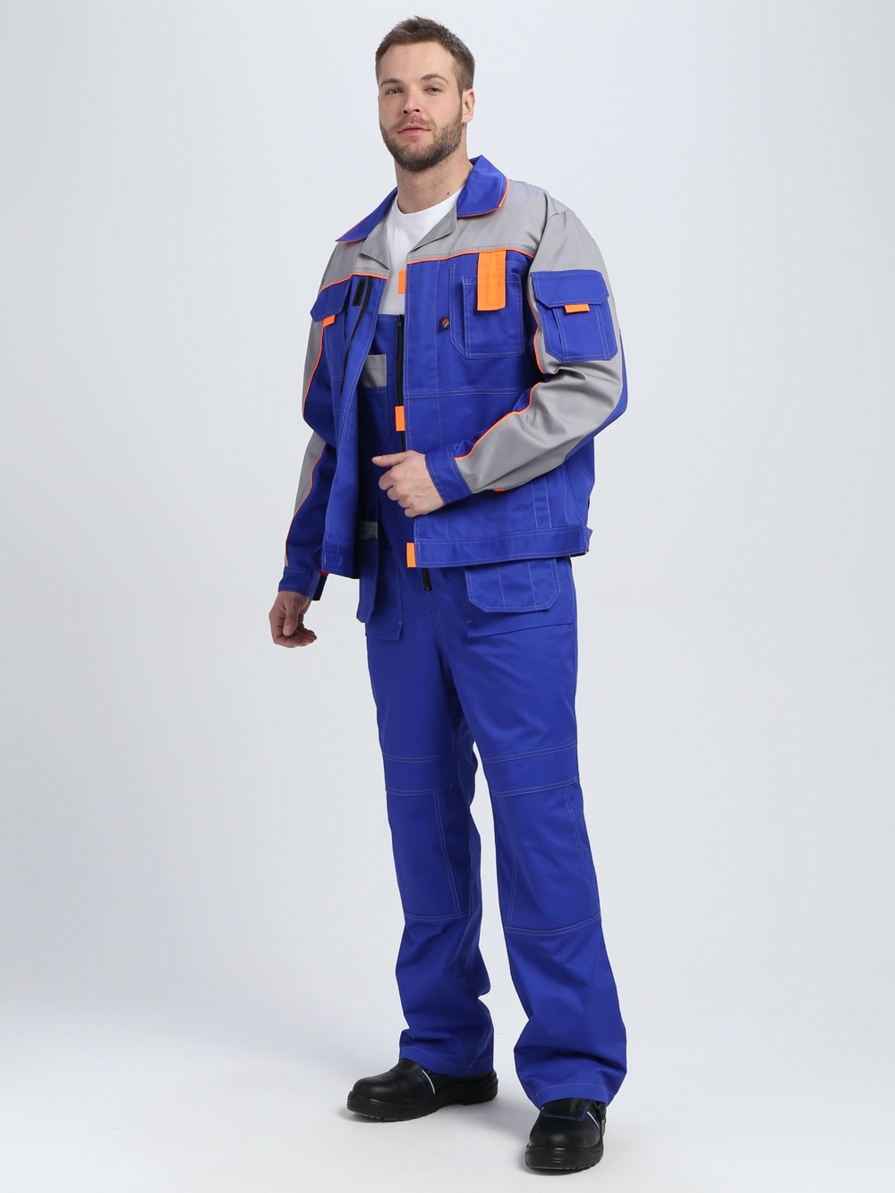 Костюм Драга-2 (тк.Смесовая МВО,240) п/к, васильковый/св.серый/оранжевый