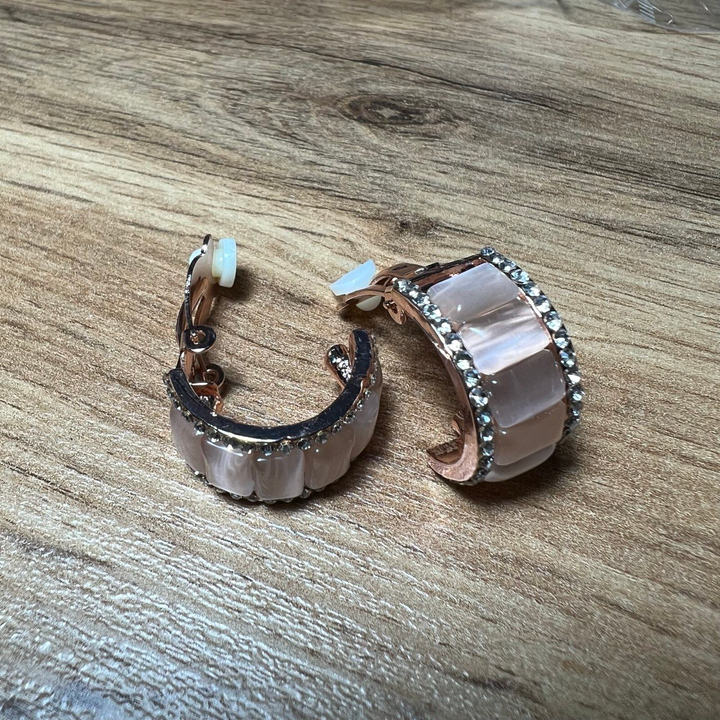 Клипсы Кошачий глаз 6 прямоугольников 11x22 мм стразы металл цвет медный