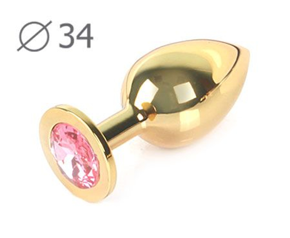 Коническая золотистая анальная втулка с розовым кристаллом - 8,2 см. (Цвет: розовый)