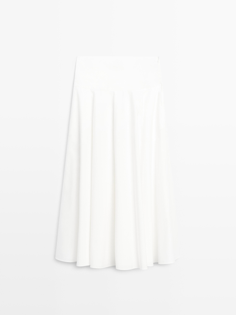 Massimo Dutti Миди-юбка из 100% хлопка с кокеткой, белый