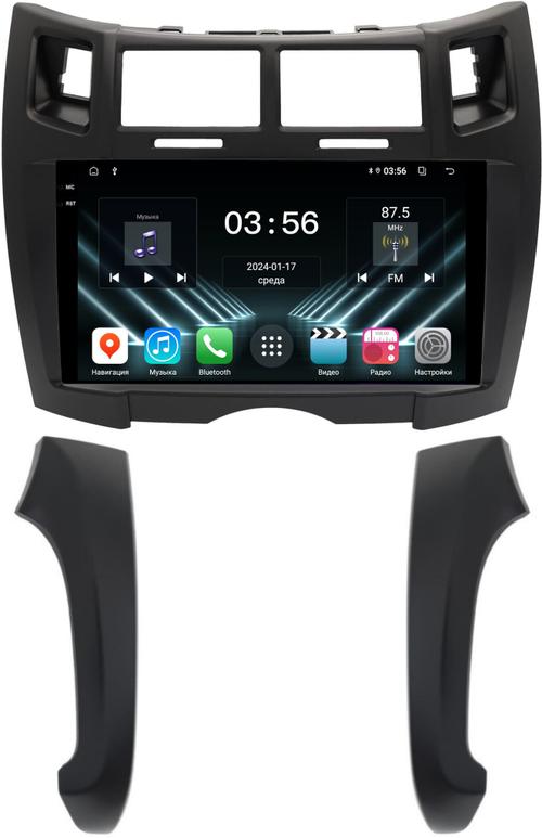 Магнитола для Toyota Vitz 2, Yaris 2 2005-2011 (рамка черная тип 2) - FarCar S280 монитор 9.5" IPS на Android 13, CarPlay