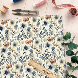 Ткань кулирная гладь акварельные цветы на бежевом