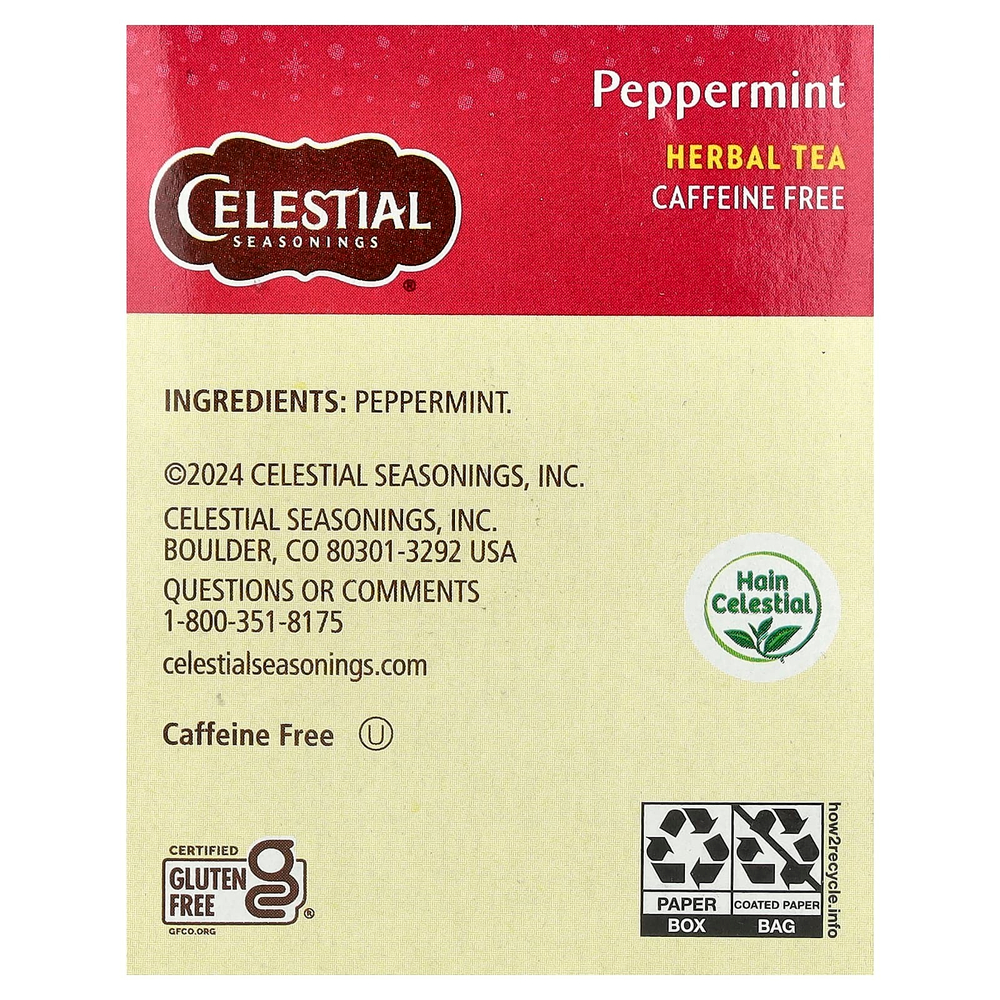 Celestial Seasonings, Herbal Tea, перечная мята, без кофеина, 20 чайных пакетиков, 32 г (1,1 унции)