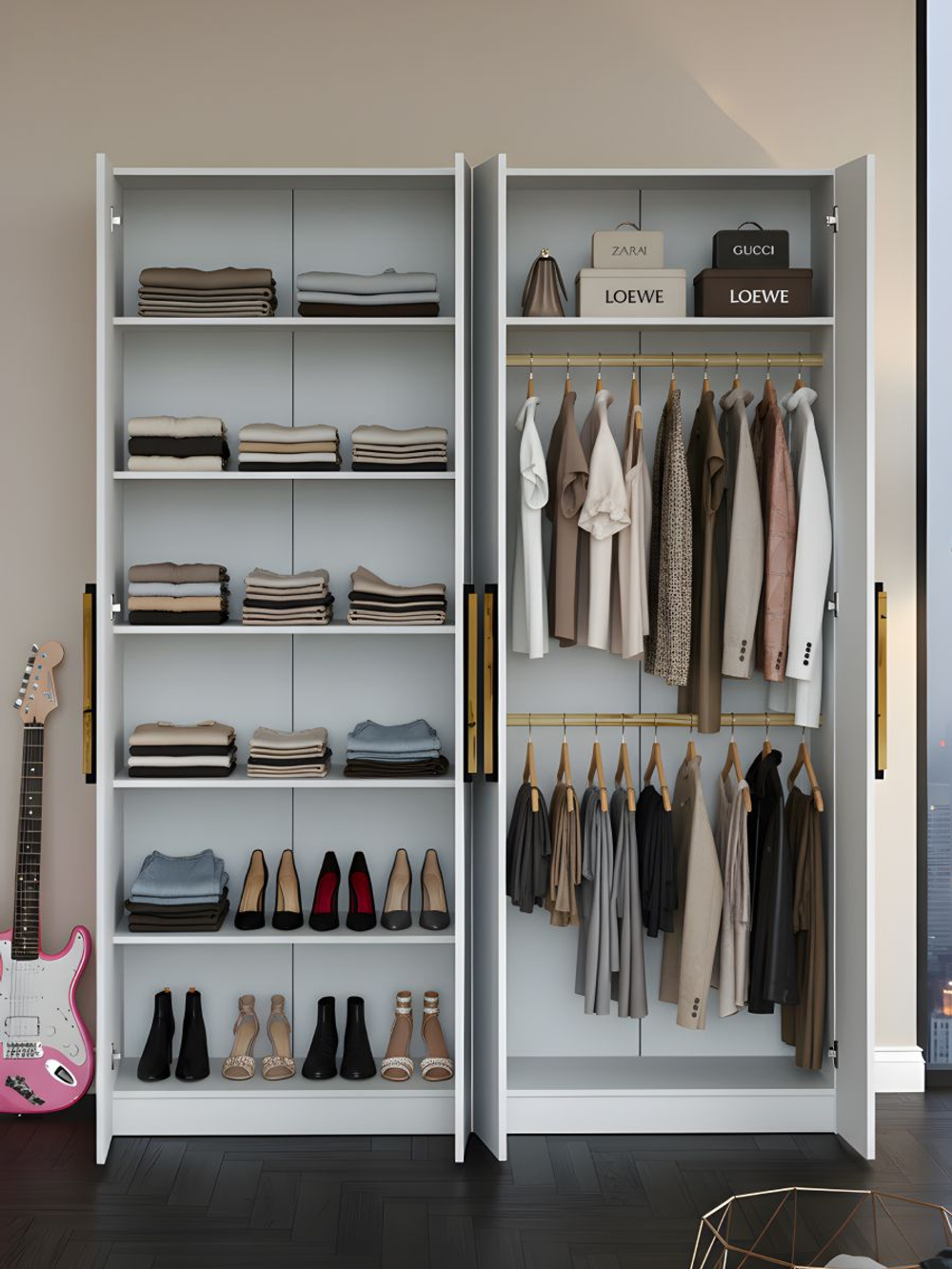 Шкаф распашной, 160х50х220, Дарни, с дубовыми ручками, четырехдверный, Dipriz