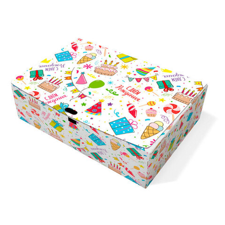 Коробка складная одиночная Квадрат, с лентой, "С днем рождения", 25*18*7 см, 1 шт.