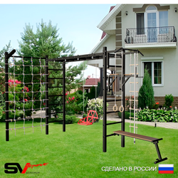 Уличная шведская стенка Sv Sport рукоход с комплектом турник прямой У5425 (Турник/Брусья/Скамья/Со спинкой/Кронш бокс/Канат/кольца/лестница/Сетка)