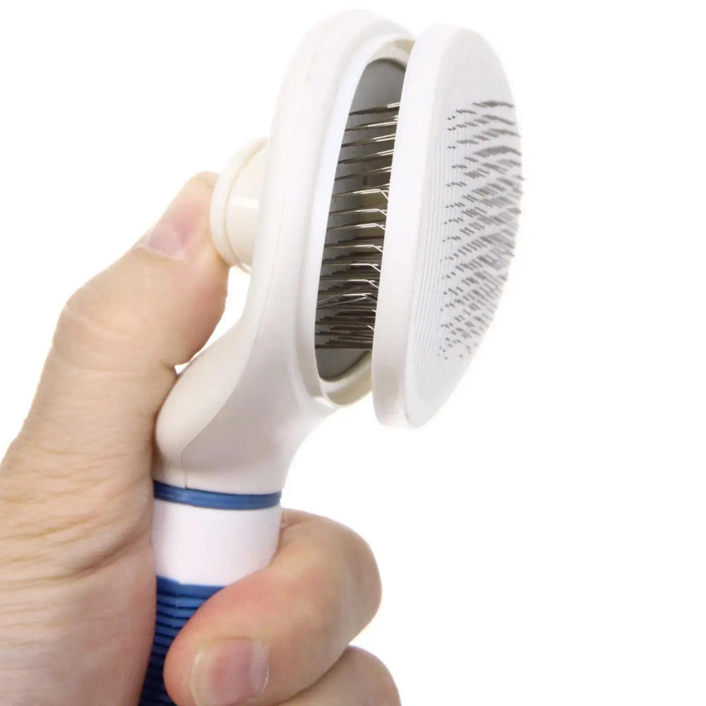 Расческа - пуходёрка для животных «ЛАПУСИКИ», коллекция БРО, прорезиненная ручка, цвет белый/голубой, 11.5*21.5см (блистер)