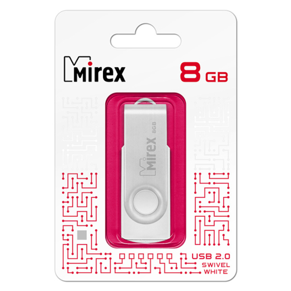 USB Флешка 8GB Mirex SWIVEL, USB 2.0, белая