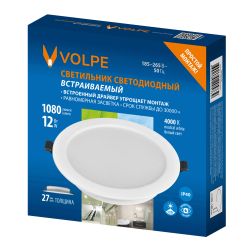 ULM-Q237 12W-4000K WHITE Светильник светодиодный встраиваемый. Белый свет 4000K. Корпус белый. ТМ Volpe