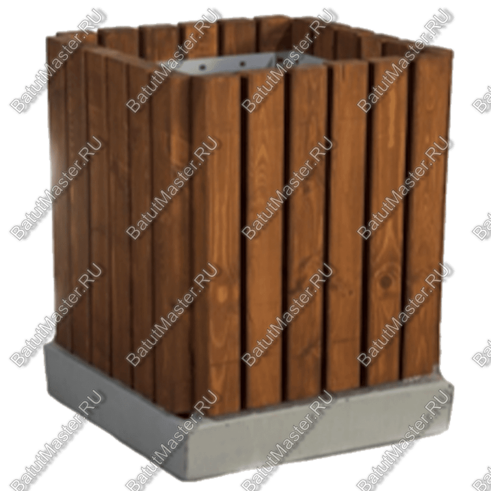 УРНА ДЕРЕВЯННАЯ ЧЕТЫРЕХГРАННАЯ, НА БЕТОННОМ ОСНОВАНИИ