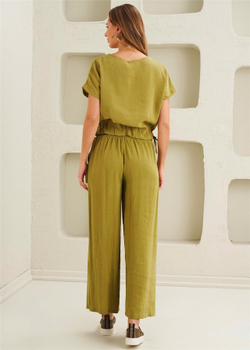 Женский костюм брюк - Базовый, элегантный, короткий рукав - 86% модал, 16% вискоза - Зеленый лайм - 30025