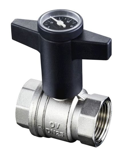 Кран шаровый Oventrop Optibal 3/4" ВВ арт. 1078006 с термометром маховик пластмассовый