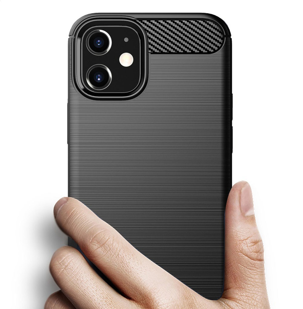 Чехол защитный черного цвета на IPhone 12 mini, серия Carbon от Caseport