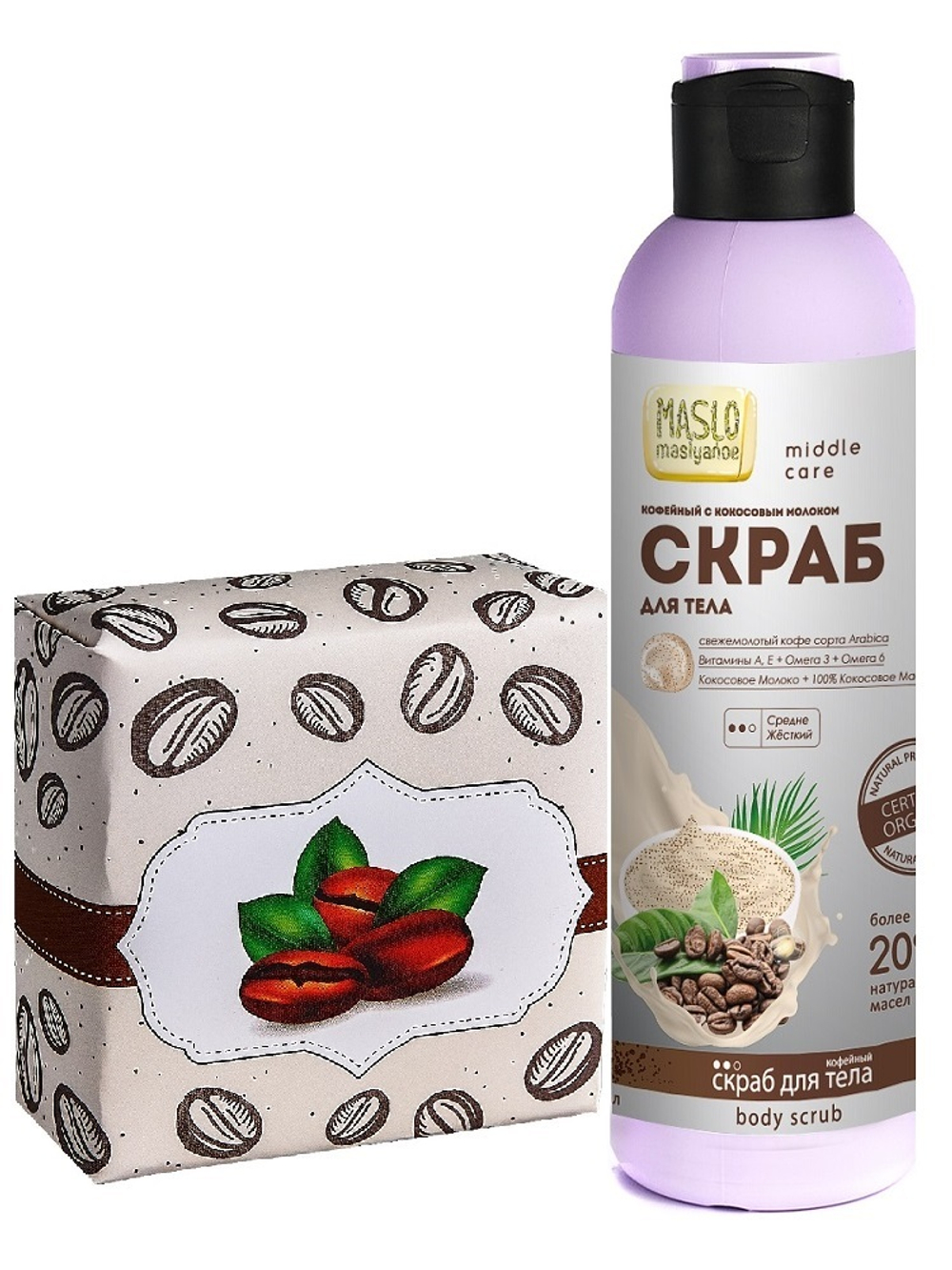 Maslo Maslyanoe Промо спайка Кофейная: мыло, 200 гр + скраб, 200 мл