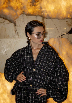 Бомбер твид черный