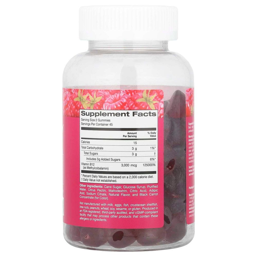 California Gold Nutrition, жевательный витамин B12, с натуральным малиновым вкусом, без желатина, 3000 мкг, 90 жевательных таблеток (1500 мкг в 1 таблетке)